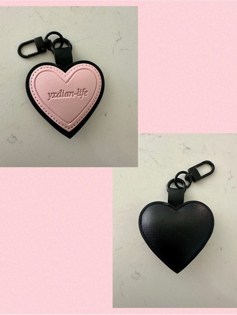 Pink & Black Heart Keychain Card Holder